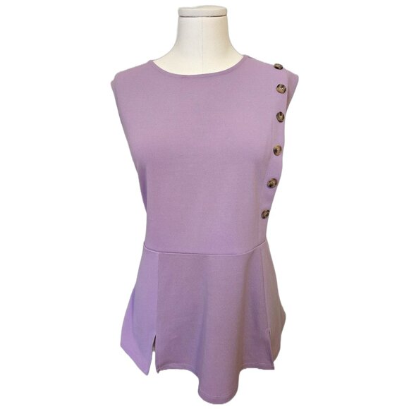 Womens Lilac Purple Sleeves Top Peplum Button Plus Size Cute Pastel Girly - Picture 1 of 8